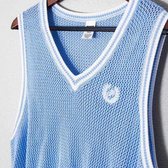 PINK Knit Varsity Vest Sky Blue White Trim XL Preppy Tenniscore - Picture 3 of 6